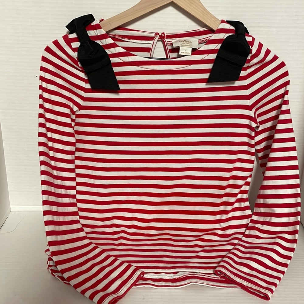 Kate Spade Kids Large Red & White Stripes Black Bow Long Sleeves